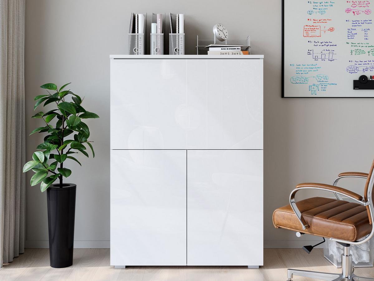 KOMMODE / SCHREIBTISCH Vera 90 mit LED Beleuchtung - Weiß Hochglanz/Alufarben, Holzwerkstoff/Kunststoff (90/126/42cm) - MIRJAN24