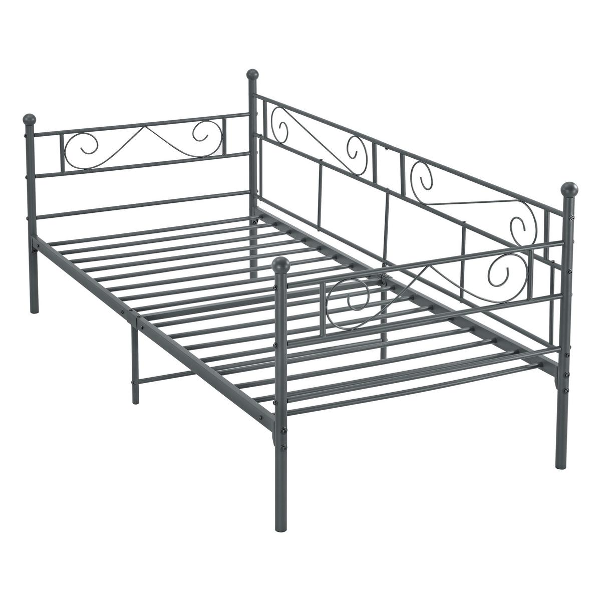 TAGESBETT Kerava - Dunkelgrau, Metall (90/200cm) - [en.casa]