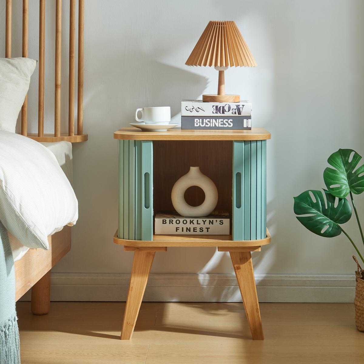 BEISTELLTISCH Tysvær - Blau/Naturfarben, Holz/Holzwerkstoff (45/45/58.5cm) - [en.casa]