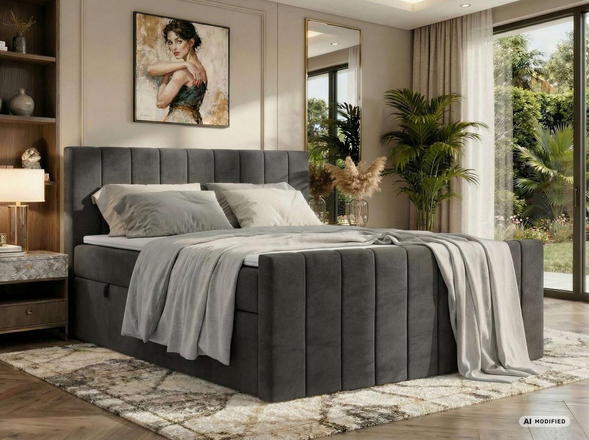 BOXBETT ALVER DUO 180/200 - Dunkelgrau Velvet - Topper T25 - H3 - Dunkelgrau/Schwarz, Kunststoff/Textil (180/200cm) - MKS