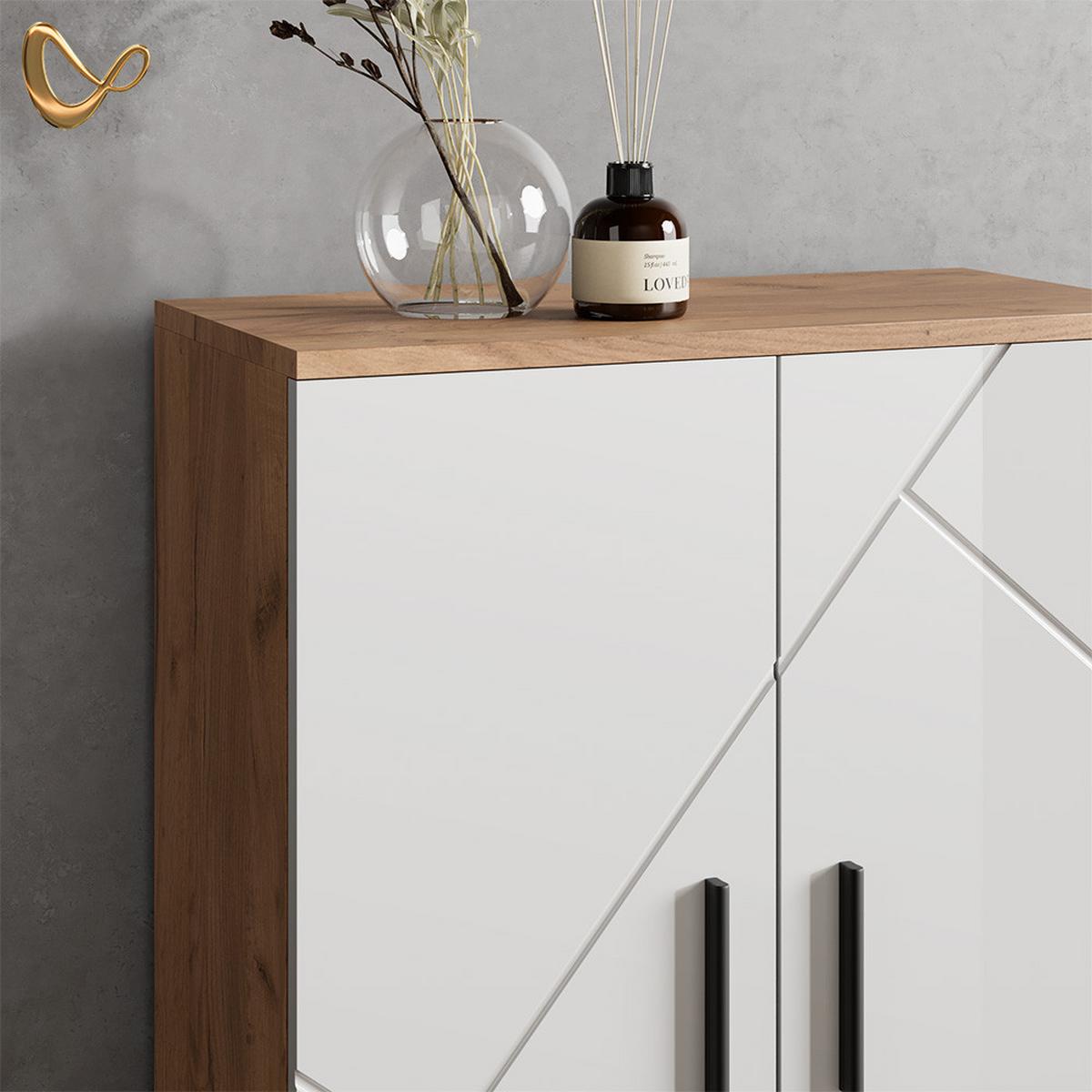 BADMÖBEL-SET Ronco Weiß Hochglanz/Goldkraft Eiche 3 Teile, mit Unterschrank 80 cm - Honigeiche/Weiß Hochglanz, Holzwerkstoff (80/58/41cm) - Livinity®