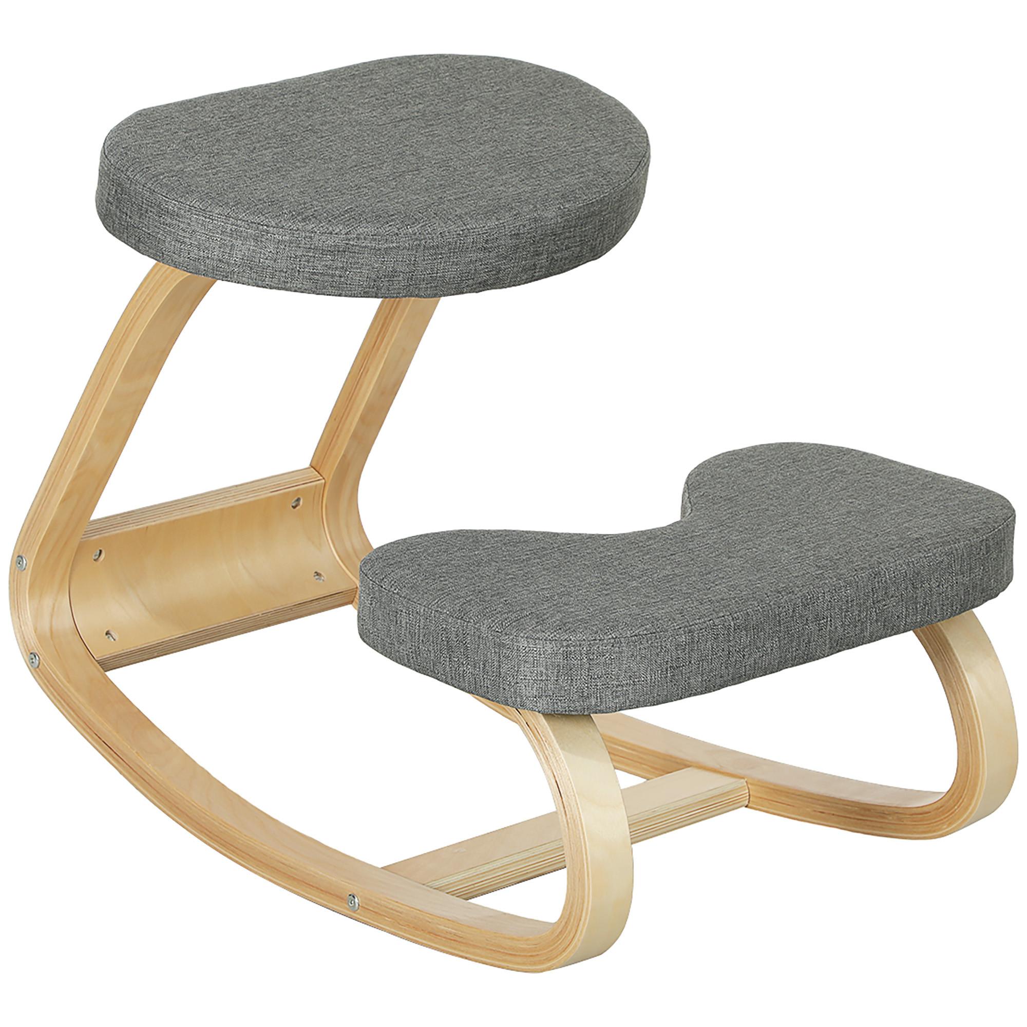 KNIESTUHL Birkenholz Polyester Grau - Grau, Holz (50/55/73cm) - HOMCOM