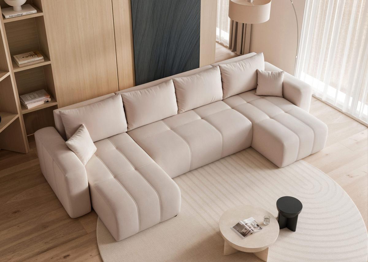 WOHNLANDSCHAFT PEDRO mit Schlaffunktion und Bettkasten Beige - Beige, Holzwerkstoff/Textil (318/79/145cm) - Idohome