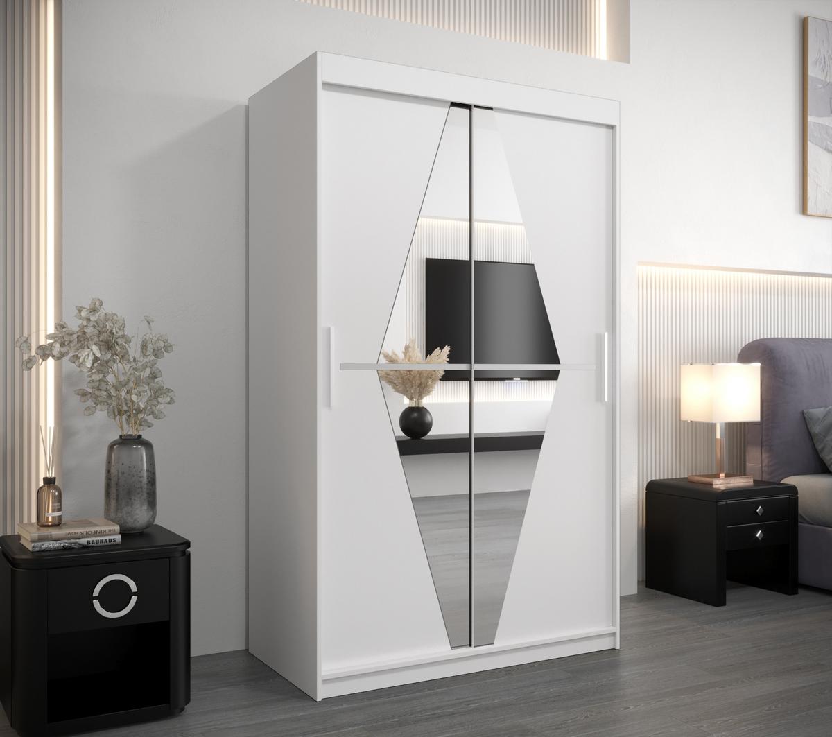 SCHWEBETÜRENSCHRANK 200/120/62 2-türig - Silberfarben/Weiß, Holz/Kunststoff (120/200/62cm) - MÖBEL KRYSPOL