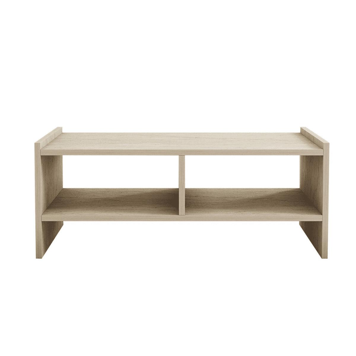 COUCHTISCH mit 2 offenen fächern, travertin-dekor - pera 90/50/35 cm - Beige, Holzwerkstoff (94/50/35cm) - Calicosy