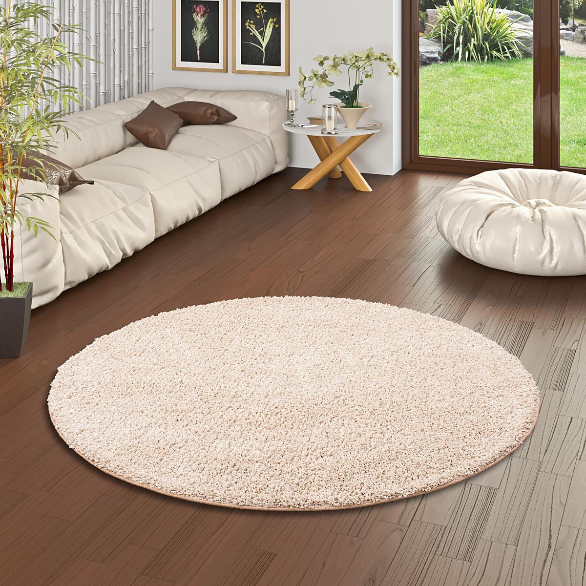 LUXUS HOCHFLOR LANGFLOR TEPPICH MILANO RUND - Beige, Textil (100/100cm) - Snapstyle
