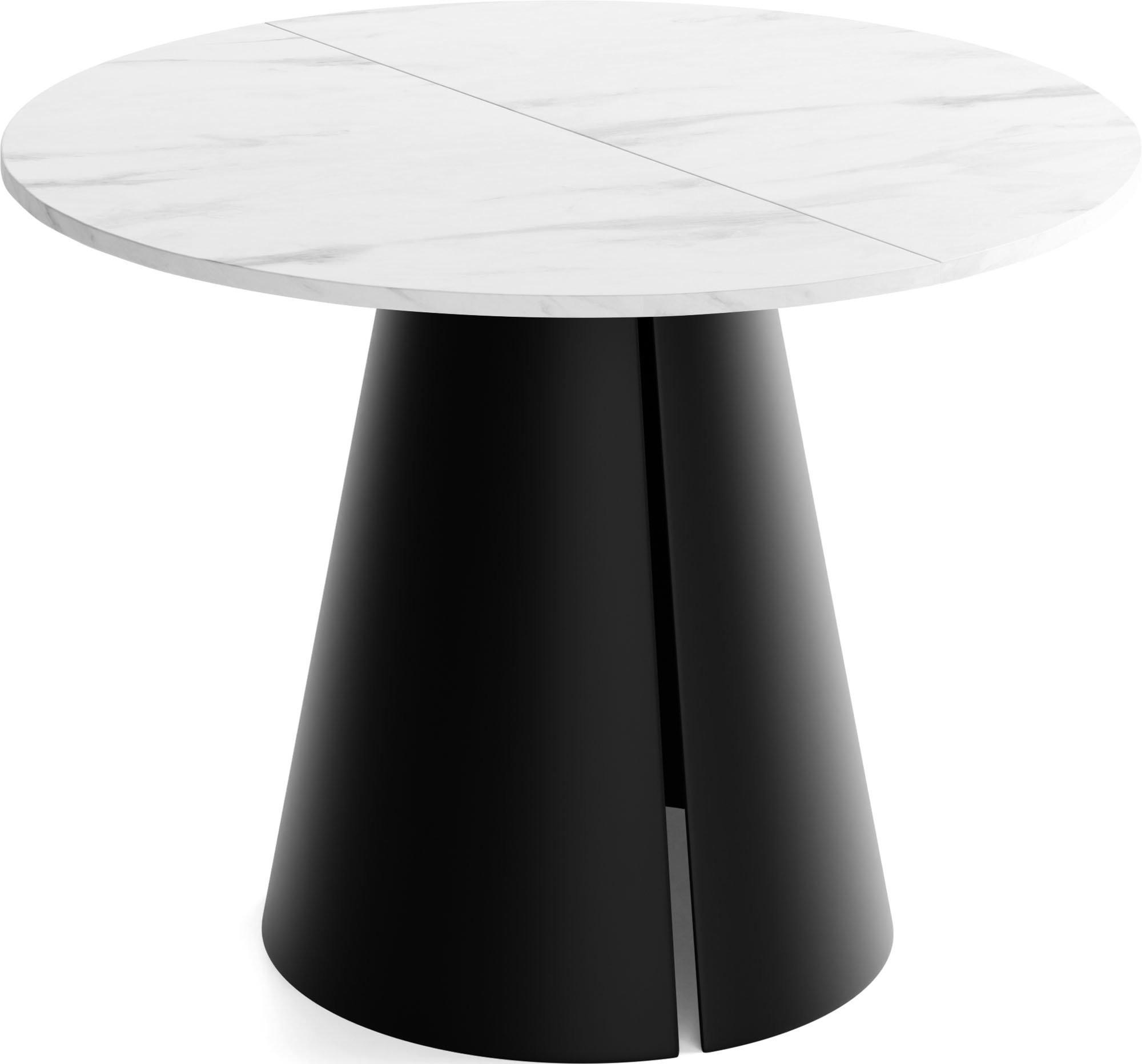 ESSTISCH Lamio runder ausziehbarer, Marmor Weiß 120-200/120/76 cm - Ecru/Schwarz, Holzwerkstoff/Metall (120/196/76cm) - WFL GROUP