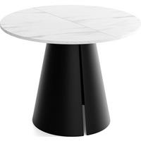 ESSTISCH Lamio runder ausziehbarer, Marmor Weiß 100-180/100/76 cm - Ecru/Schwarz, Holzwerkstoff/Metall (100/176/76cm) - WFL GROUP