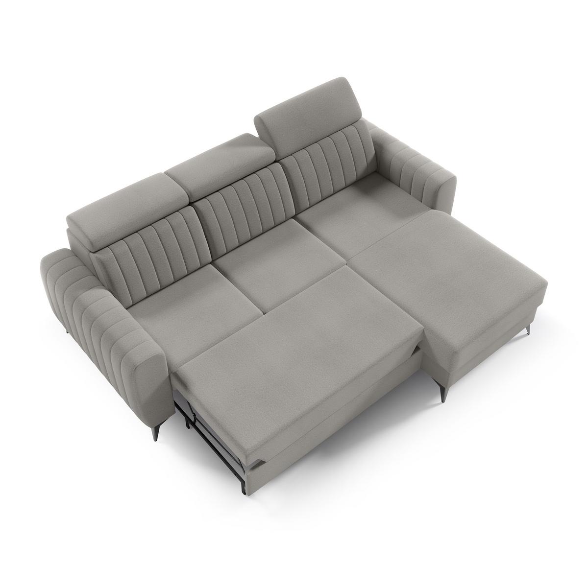 ECKSCHLAFSOFA Connor I verstellbare Kopfstützen, Dunkelbeige - Beige/Schwarz, Textil (238/176cm) - Beautysofa