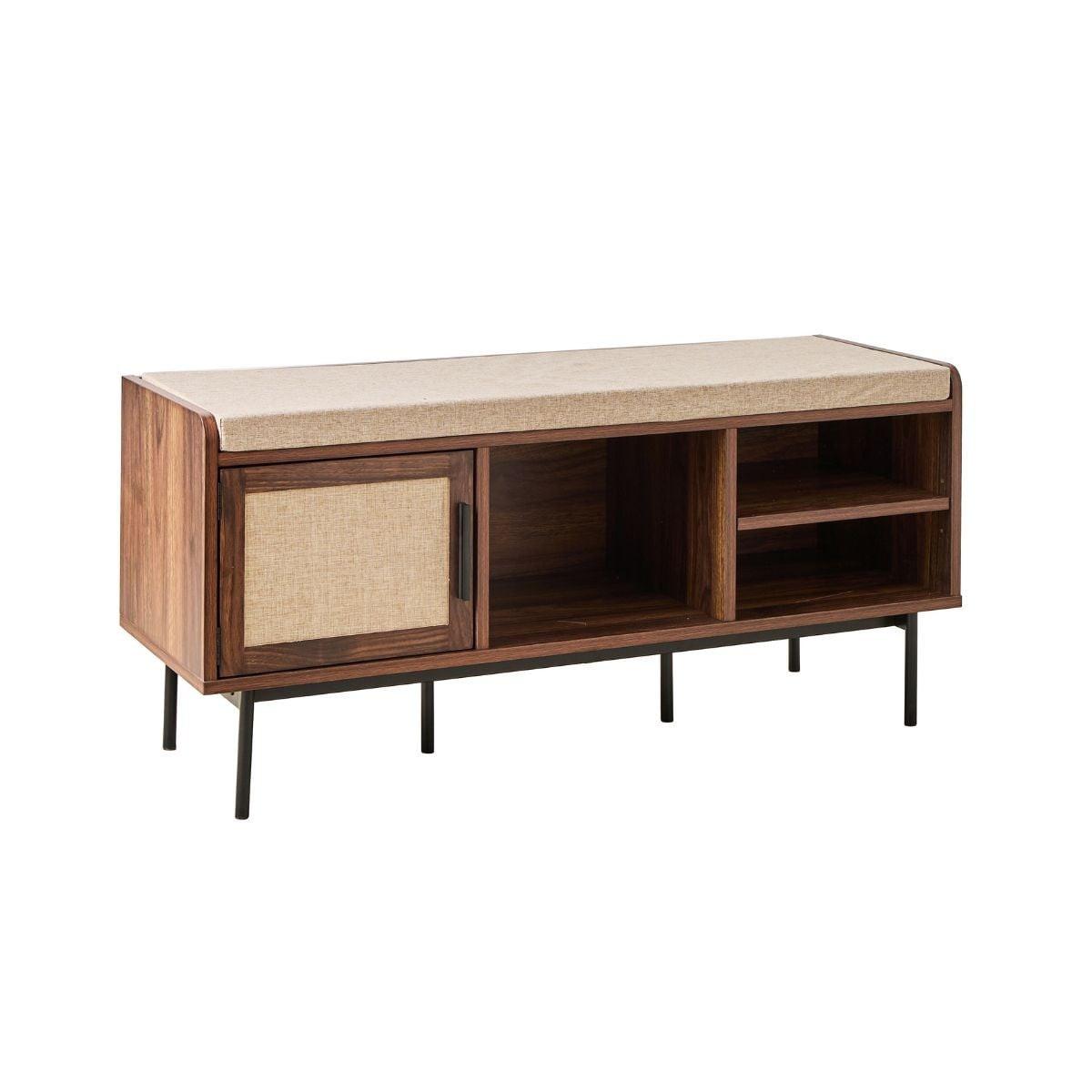 SCHUHBANK Nussbaumdekor 3 Fächer 1 Tür - jetson 100/35/45,5 cm - Nussbaumfarben, Holzwerkstoff (35/45.5/43cm) - Calicosy