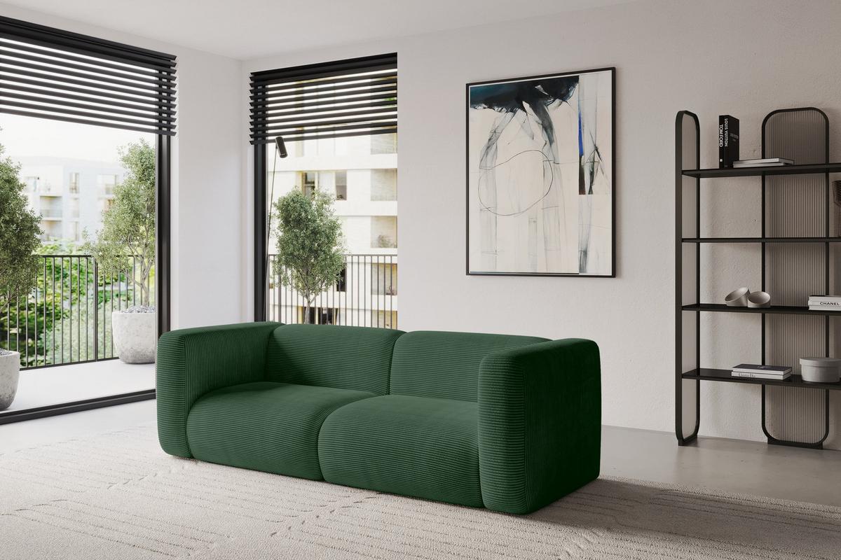 MODULARES Sofa 2-SITZER MIRA-S1 228x89x70 Grün cm Cord - Salbeigrün/Schwarz, Holzwerkstoff/Kunststoff (228/70/89cm) - ALTDECOR