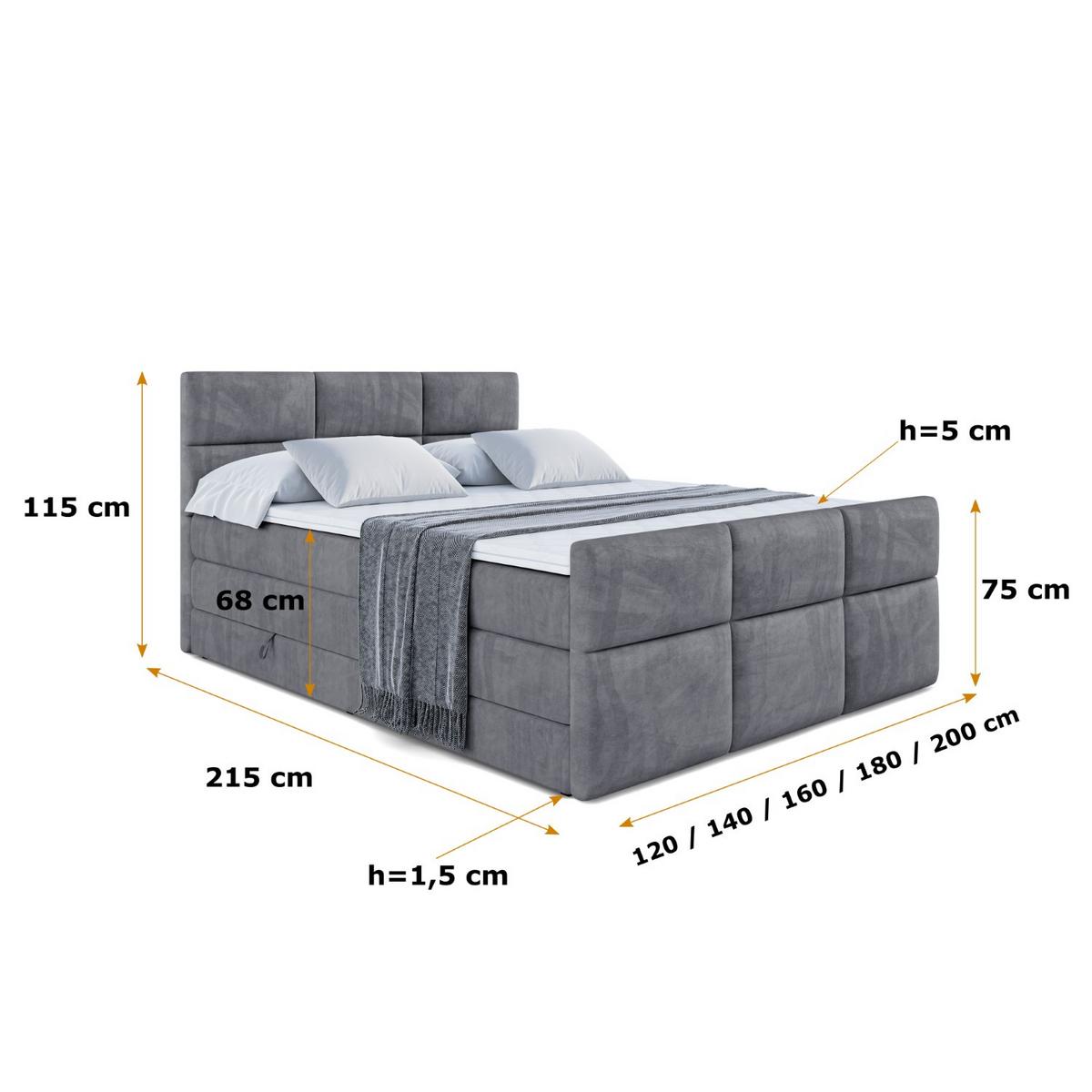 BOXSPRINGBETT OHIO-Z KING - 200x200 - H3/H4 - Dunkelgrau - Dunkelgrau, Holzwerkstoff (200/200cm) - ALTDECOR