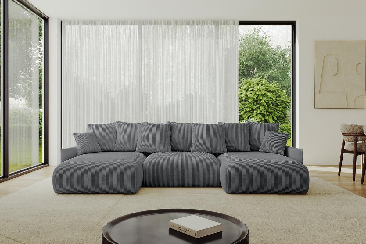 WOHNLANDSCHAFT mit Schlaffunktion und Bettkasten ONESK-U-v1 317x177x72 Dunkelgrau Cord - Dunkelgrau, Holzwerkstoff/Kunststoff (317/72/177cm) - ALTDECOR