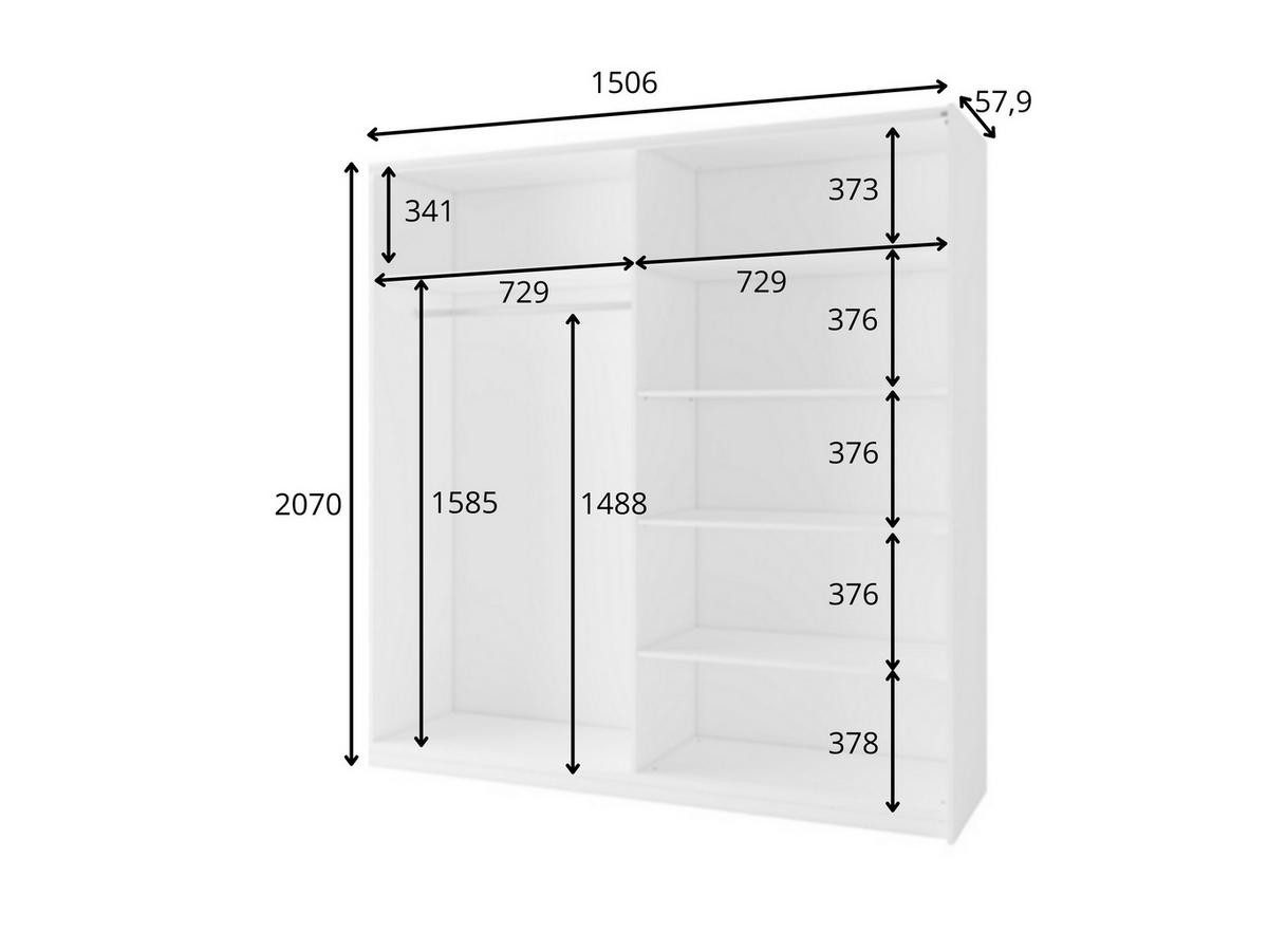 SCHWEBETÜRENSCHRANK BELDEN 150,6/207/55,3cm 2-türig Weiß - Weiß, Holzwerkstoff (150.6/207/55.3cm) - MASSENO