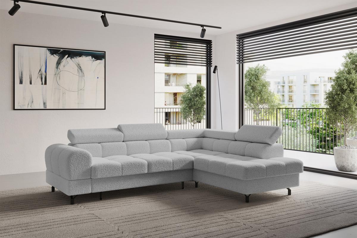 ECKSOFA mit Schlaffunktion Ottomane Rechts LUMA-L 272x203x70 Hellgrau Bouclé - Hellgrau/Schwarz, Holzwerkstoff/Kunststoff (203/272cm) - ALTDECOR