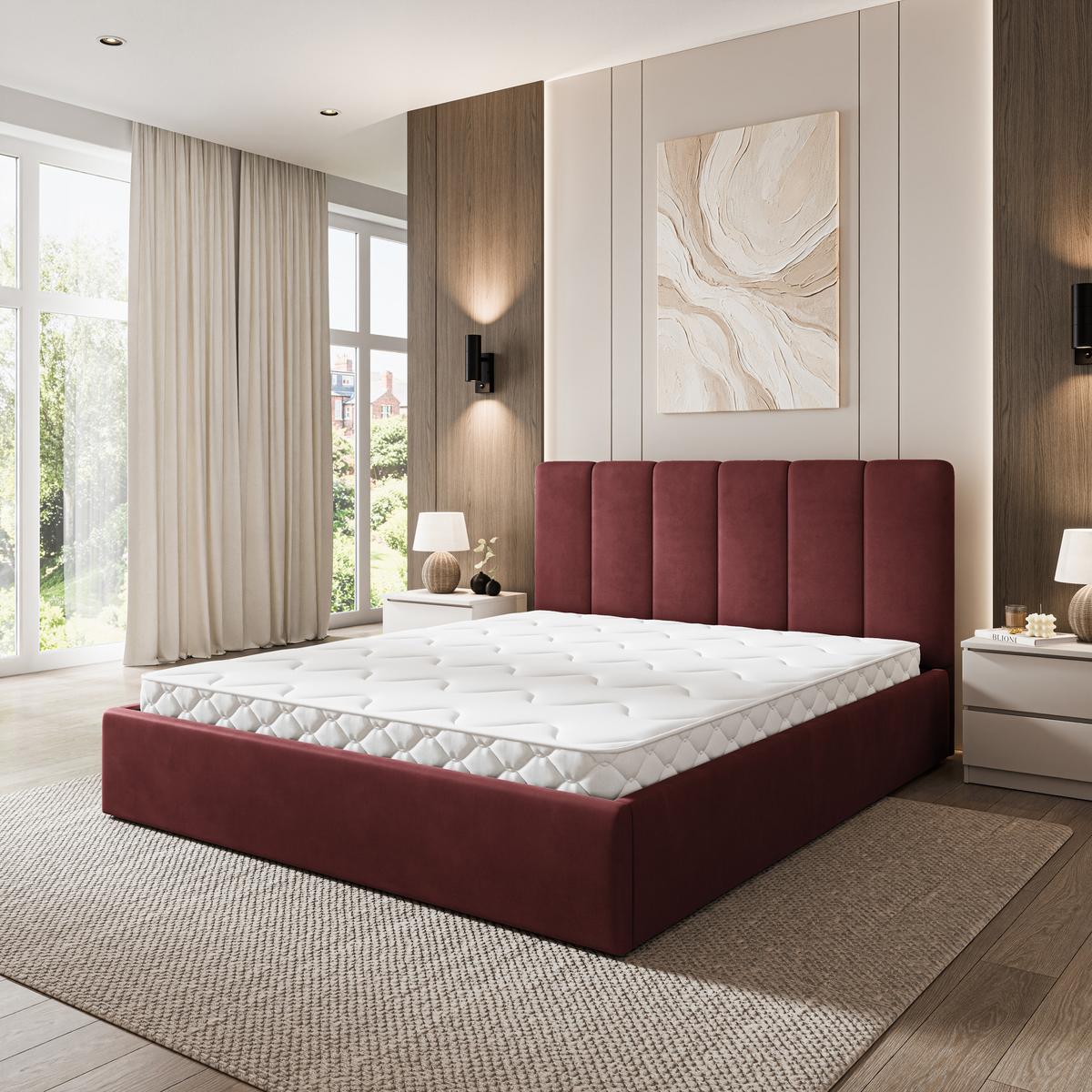 POLSTERBETT NEMIS 140x200 cm mit Bettkästen - Rot - Rot, Holz (140/200cm) - MASSENO