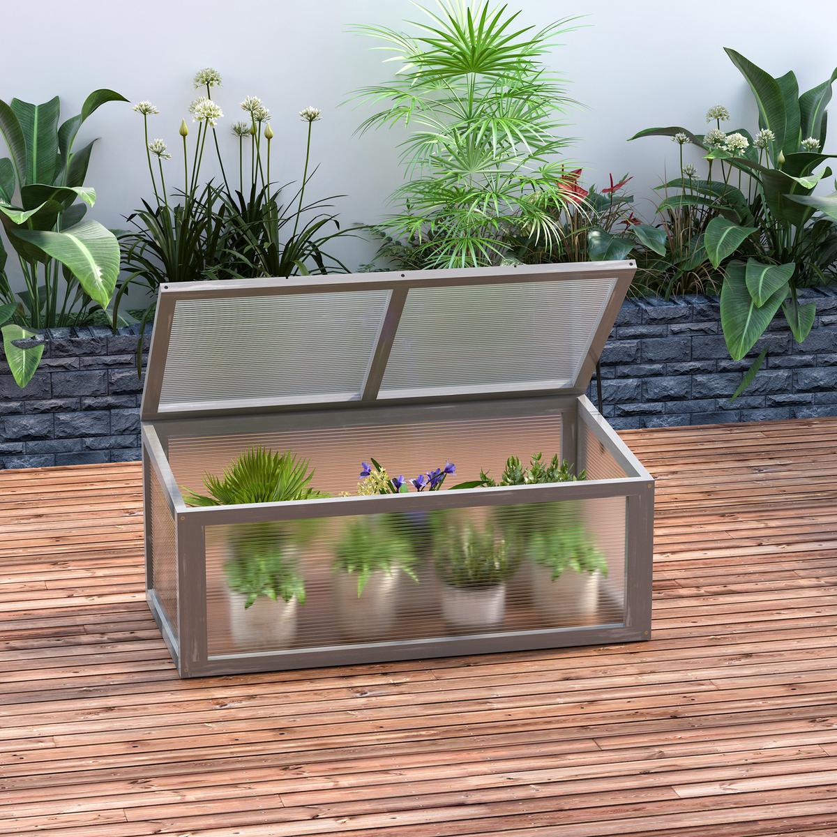 FRÜHBEET Gewächshaus mit Abdeckung, wetterfest, aus Holz und Polycarbonat, Grau - Grau, Holz (46/40/90cm) - Outsunny