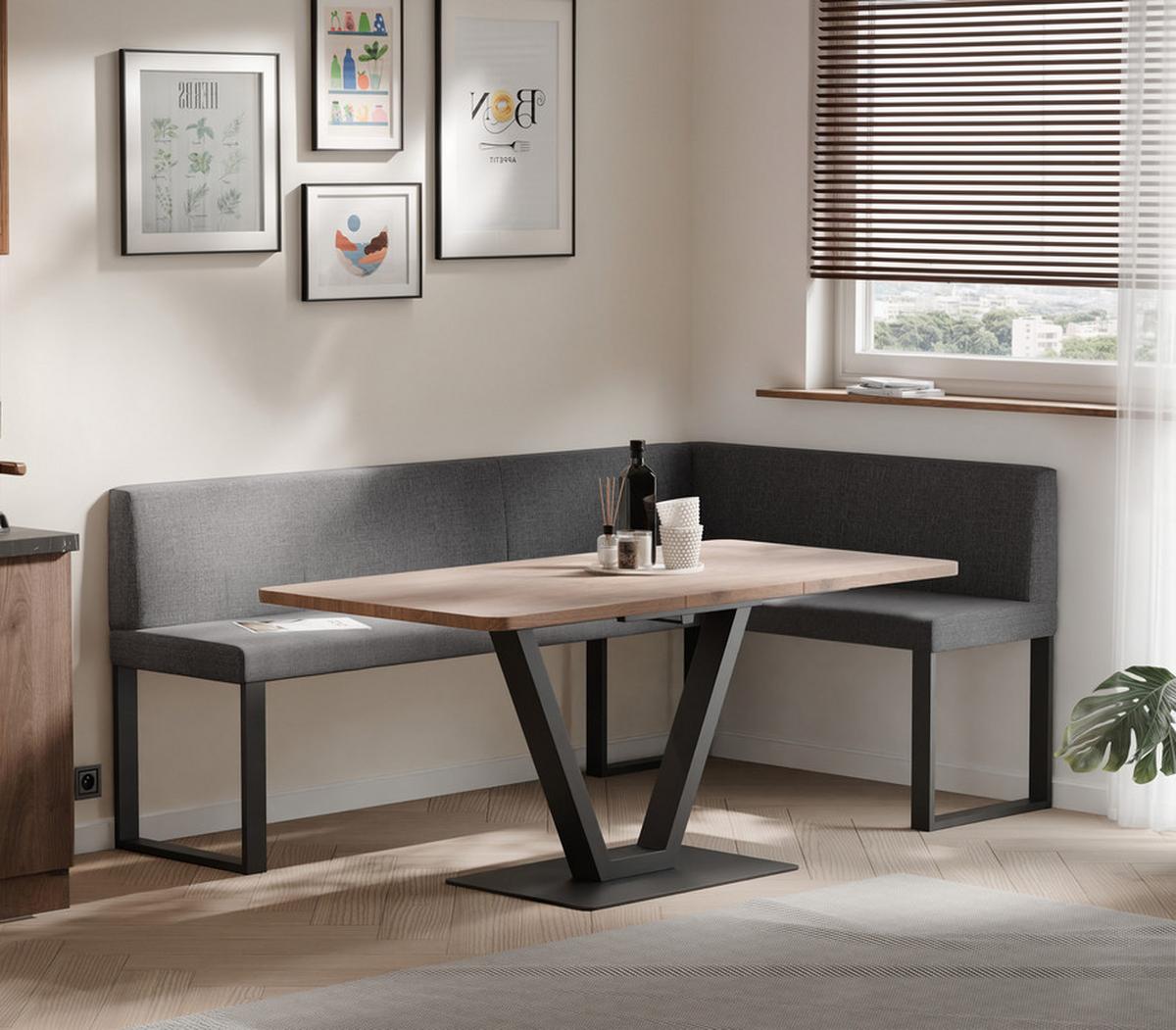 ECKBANK rechts SANA U Webstoff glatt, 168/128 cm Dunkelgrau - Dunkelgrau, Textil/Metall (128/168cm) - Idohome