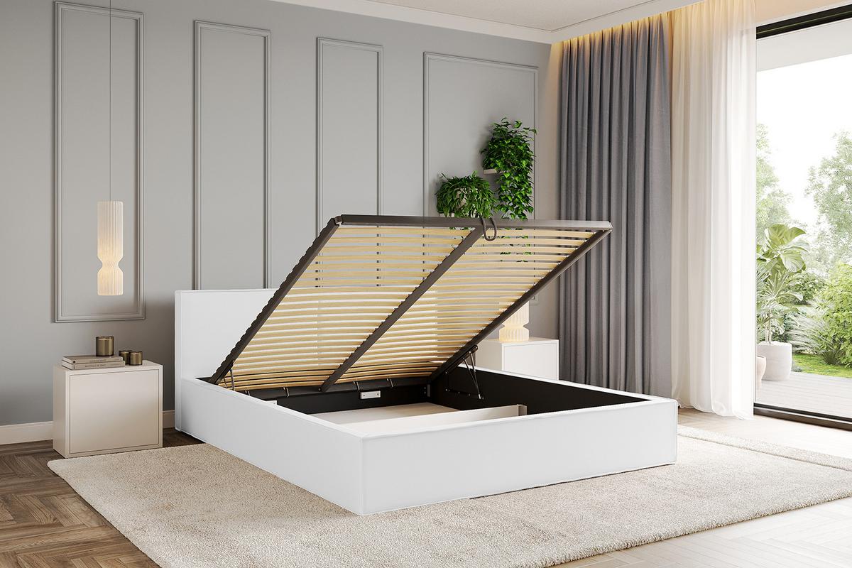 POLSTERBETT mit Bettkasten und Lattenrost, Bett mit Matratze H3/H4 - EMMI-V1 180x200 Weiß Kunstleder - Weiß Hochglanz, Holzwerkstoff/Textil (180/200cm) - ALTDECOR