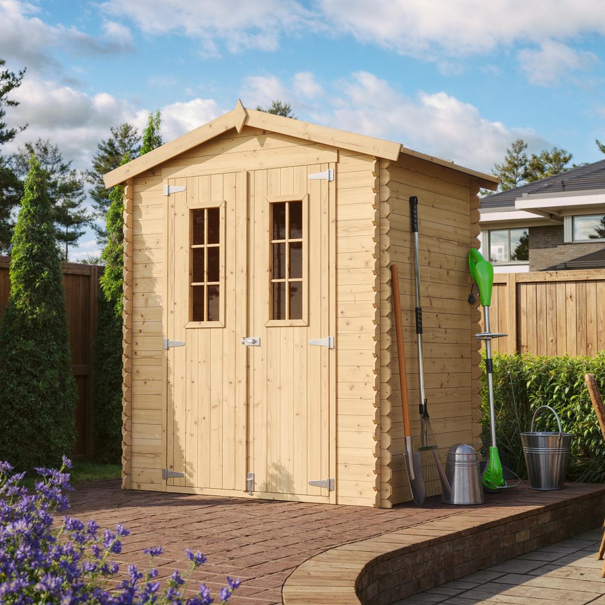 HOLZHAUS GARTENHAUS M367C - B196xL136xH218 cm/ 1.98 m2 - Beige, Holz (180/218/136cm) - Timbela