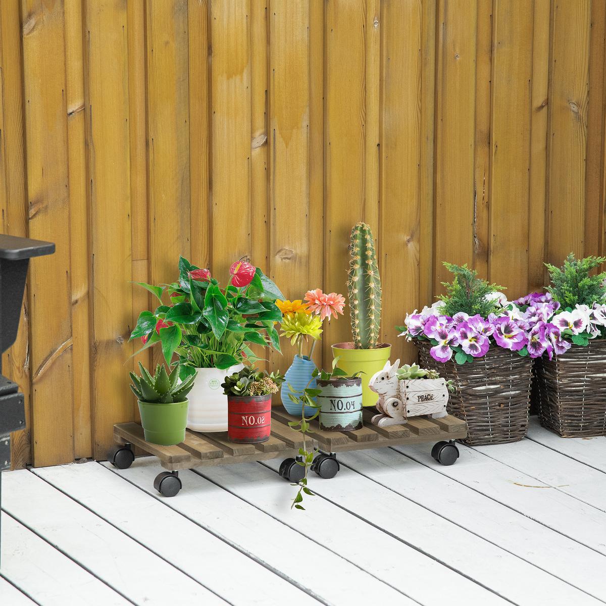 PFLANZENROLLER, Tannenholz, Braun - Braun, Holz (30/7/30cm) - Outsunny
