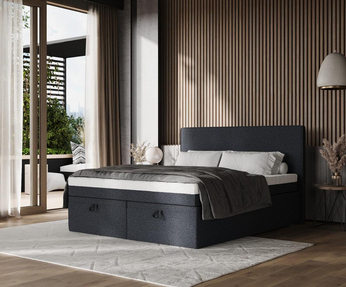 BOXBETT Zalla 140/200 cm Anthrazit im Riva Stoff - Anthrazit/Schwarz, Holz/Holzwerkstoff (140/200cm) - AltaBeds