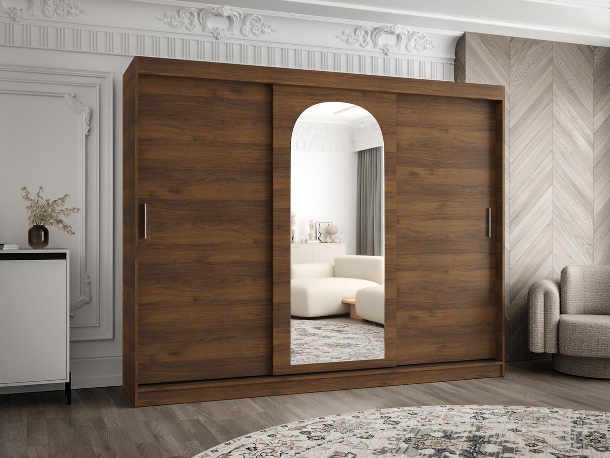 SCHWEBETÜRENSCHRANK Selfie 250 cm - Silberfarben/Nussbaumfarben, Holzwerkstoff/Kunststoff (250/200/62cm) - MIRJAN24