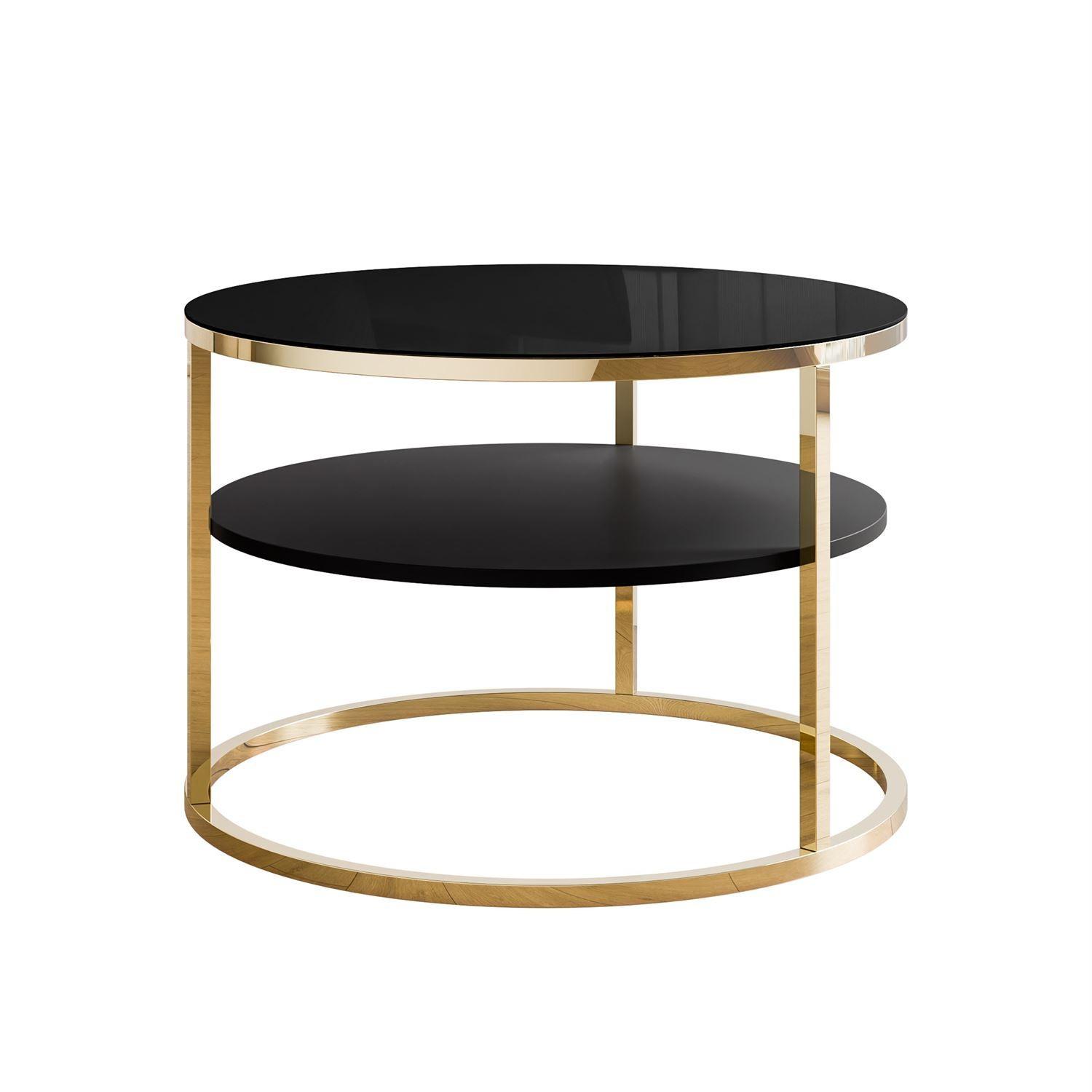 COUCHTISCH CIRI GLASS mit Ablage und Gestell in Goldchrom Schwarzes Glass - Goldfarben/Schwarz, Glas (70/70/47cm) - Lookway