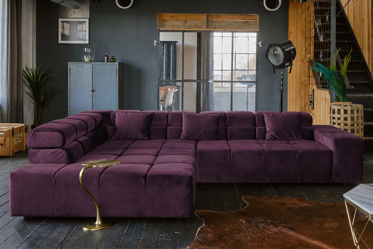 ECKSOFA MIT MOTORISCHEM SITZVORZUG NEVADA Violett Velvet Relaxfunktion - Violett/Schwarz, Textil (319/215cm) - KAWOLA