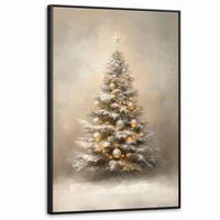 LEINWAND Bilder mit Rahmen - Weihnachten - Weihnachtsbaum - Schnee - Kunst - 100x150 - Champagner, Textil (100/150cm) - MuchoWow