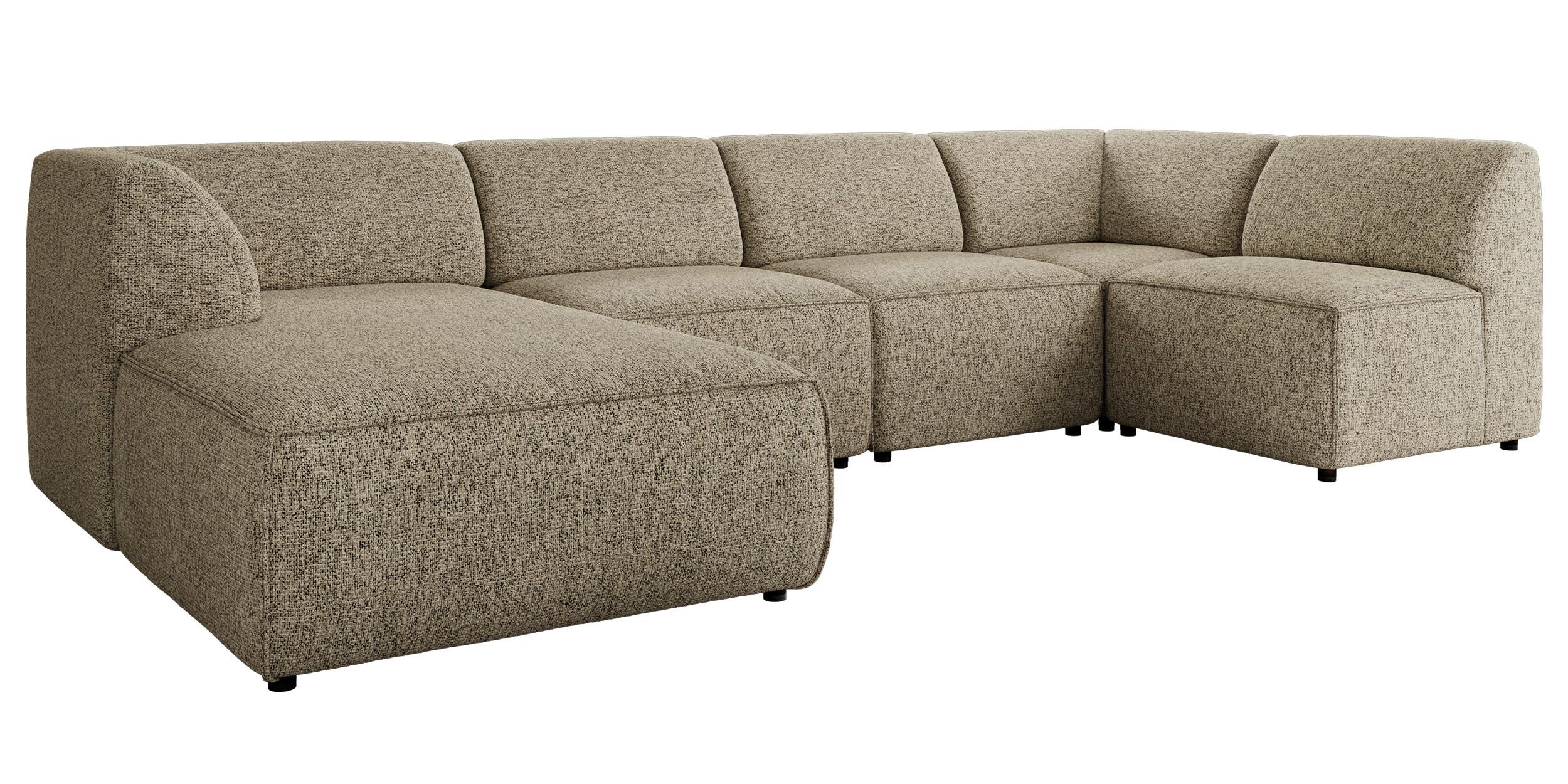 WOHNLANDSCHAFT MODARO U 5M - Dunkelbeige Struktur - Links - Schwarz/Cappuccino, Textil (180/78/345cm) - MKS
