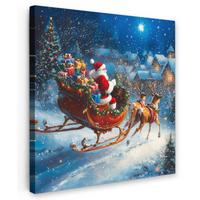 LEINWANDBILD Weihnachtsmann - Rentier - Weihnachten - Schnee Wandbild Wohnzimmer 50x50 cm - Cognac, Textil (50/50cm) - MuchoWow