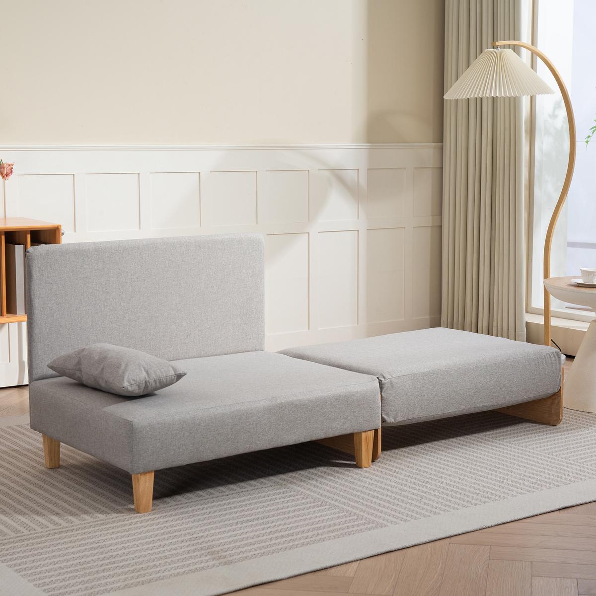SCHLAFSOFA Seinlus - Hellgrau, Holz/Holzwerkstoff (88/47/68cm) - [en.casa]