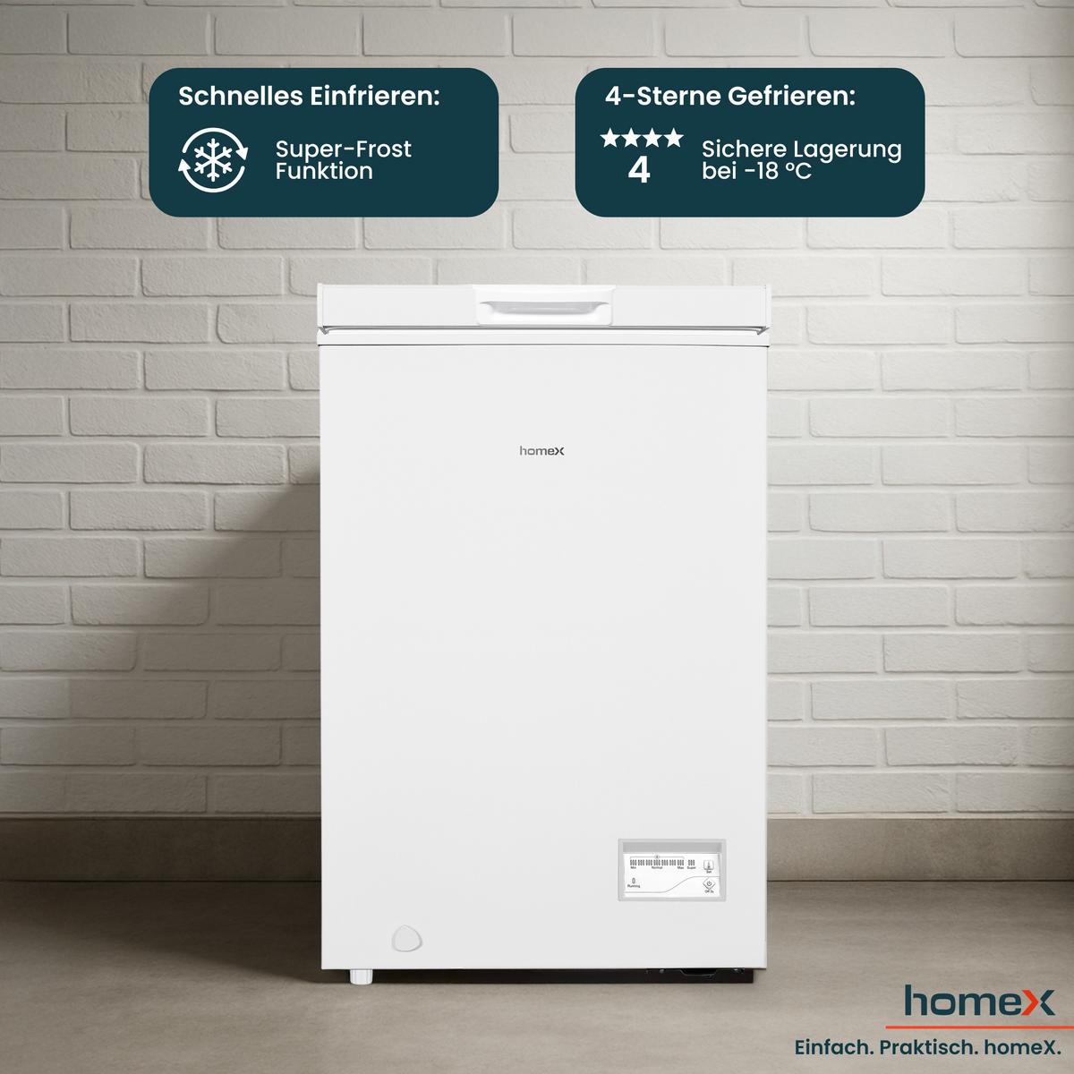 GEFRIERTRUHE, klein - 98L Nutzinhalt, 4-Sterne Gefrieren, Super-Frost-Funktion, LED-Display, inkl. Ablagekorb - Weiß, Kunststoff/Metall (54.5/84.5/54.5cm) - homeX