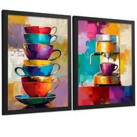 POSTER 2er Set Küchen-Wandbilder Kaffeetassen und Espressomaschine Pop Art Bunt Esszimmer Wanddeko Rahmenlos A3 - Schwarz, Papier (29.7/1/42cm) - Nacnic