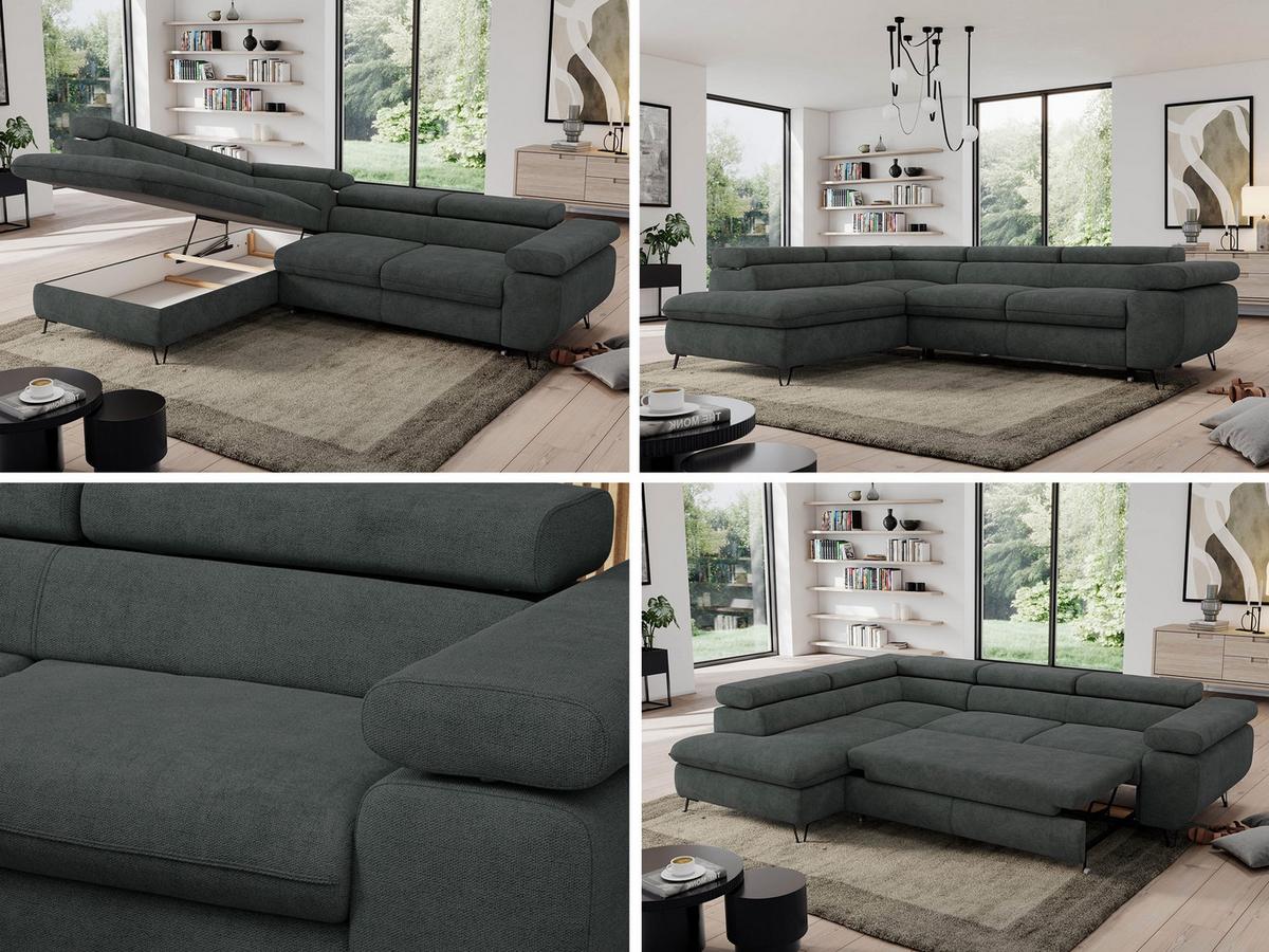 ECKSOFA PEDRO L Dunkelgrau Struktur - Links Seite - Dunkelgrau/Schwarz, Textil/Metall (208/273cm) - MKS