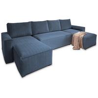 WOHNLANDSCHAFT ASPRA Blau Kordstoff mit Schlaffunktion - Blau/Grau, Holz/Kunststoff (295/85/140cm) - MASSENO