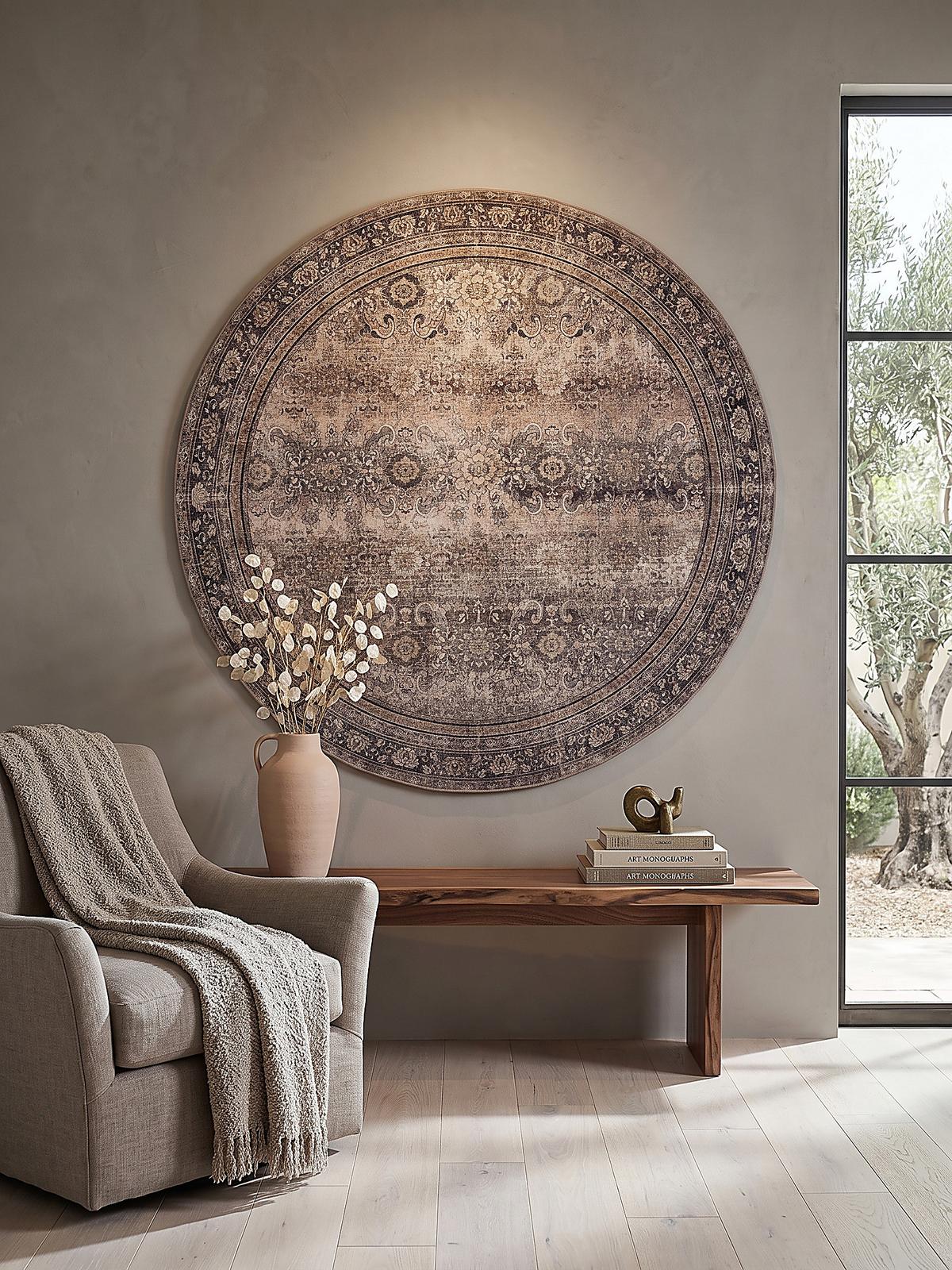 TEPPICH Kurzflor, waschbar, mit floralen Ornamenten, VERNANTE in Braun-Grau, Ø 200 cm - Braun, Textil (200/200cm) - KADIMA DESIGN