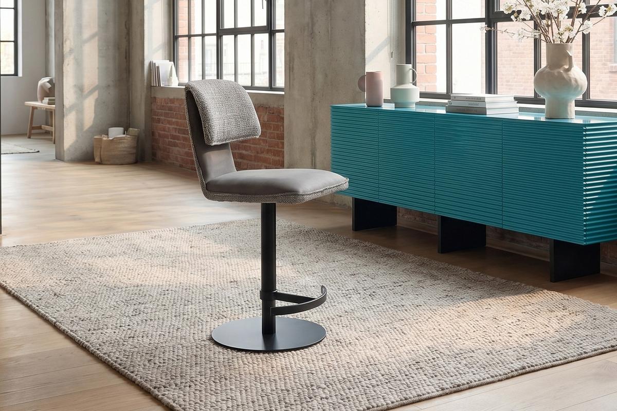 BARHOCKER LILIANA Grau Webstoff Drehbar (360°) (1er-Set) - Grau, Kunststoff/Textil (46/91/61cm) - KAWOLA