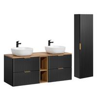 BADMÖBEL 140.8cm Adriel 2er-Set Schwarz und Holz - Schwarz, Holzwerkstoff (140.8/59/46cm) - Petits-meubles