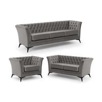 SITZGARNITUR 3+2+1 Chesterfield Whitby Grau Samt mit schwarzen Füßen - Schwarz/Grau, Holz/Textil (237/78/82cm) - S-Style Möbel