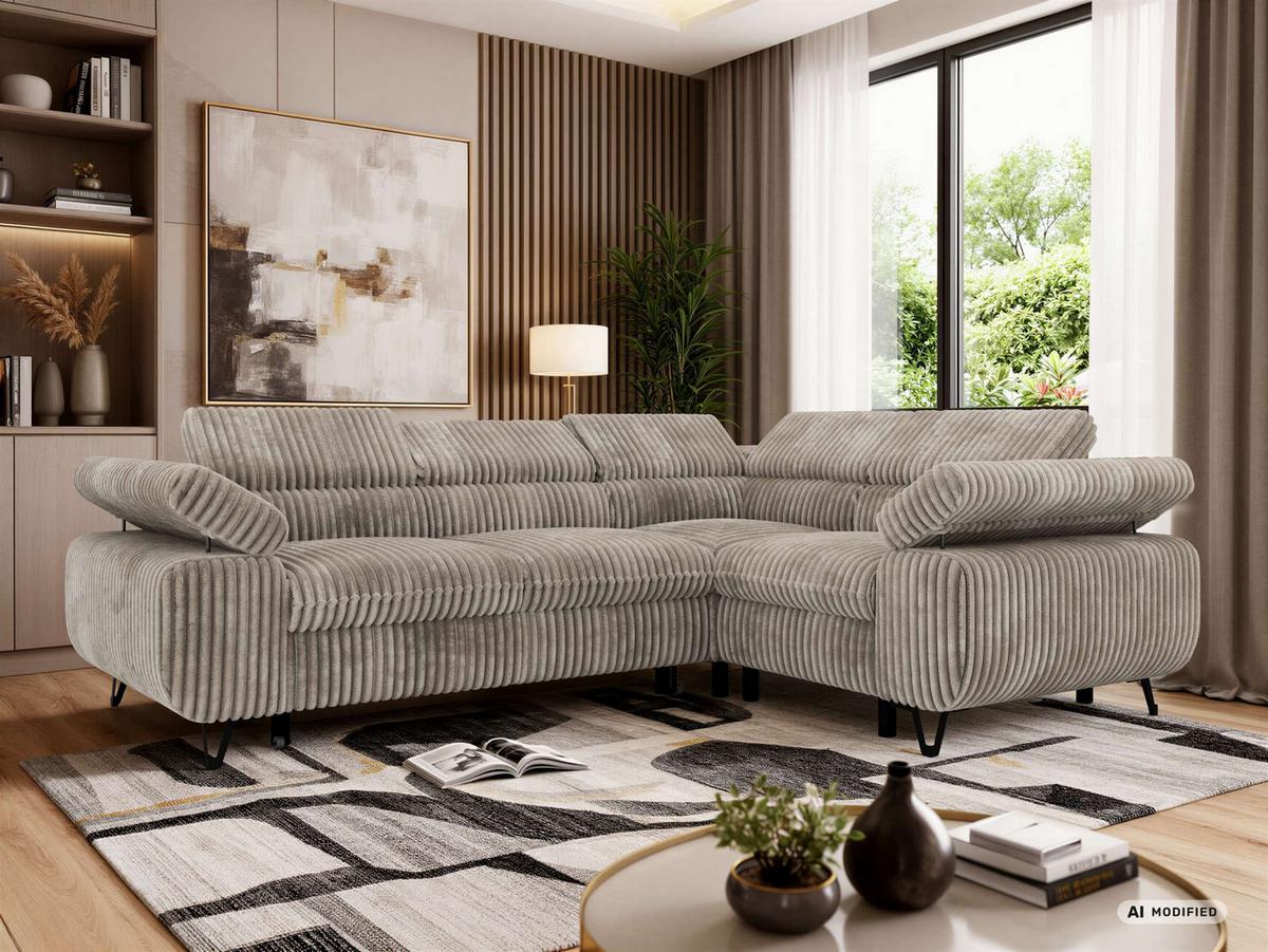 ECKSOFA FALCO L - Hellbraun Cord - Rechts Seite - Hellbraun/Schwarz, Textil/Metall (268/197cm) - MKS