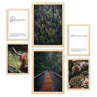 POSTER Set Mit 6 Usa Winter Wandbild A3 & A4 Rahmen Aus Hellem Holz - Beige, Papier (29/3cm) - Nacnic