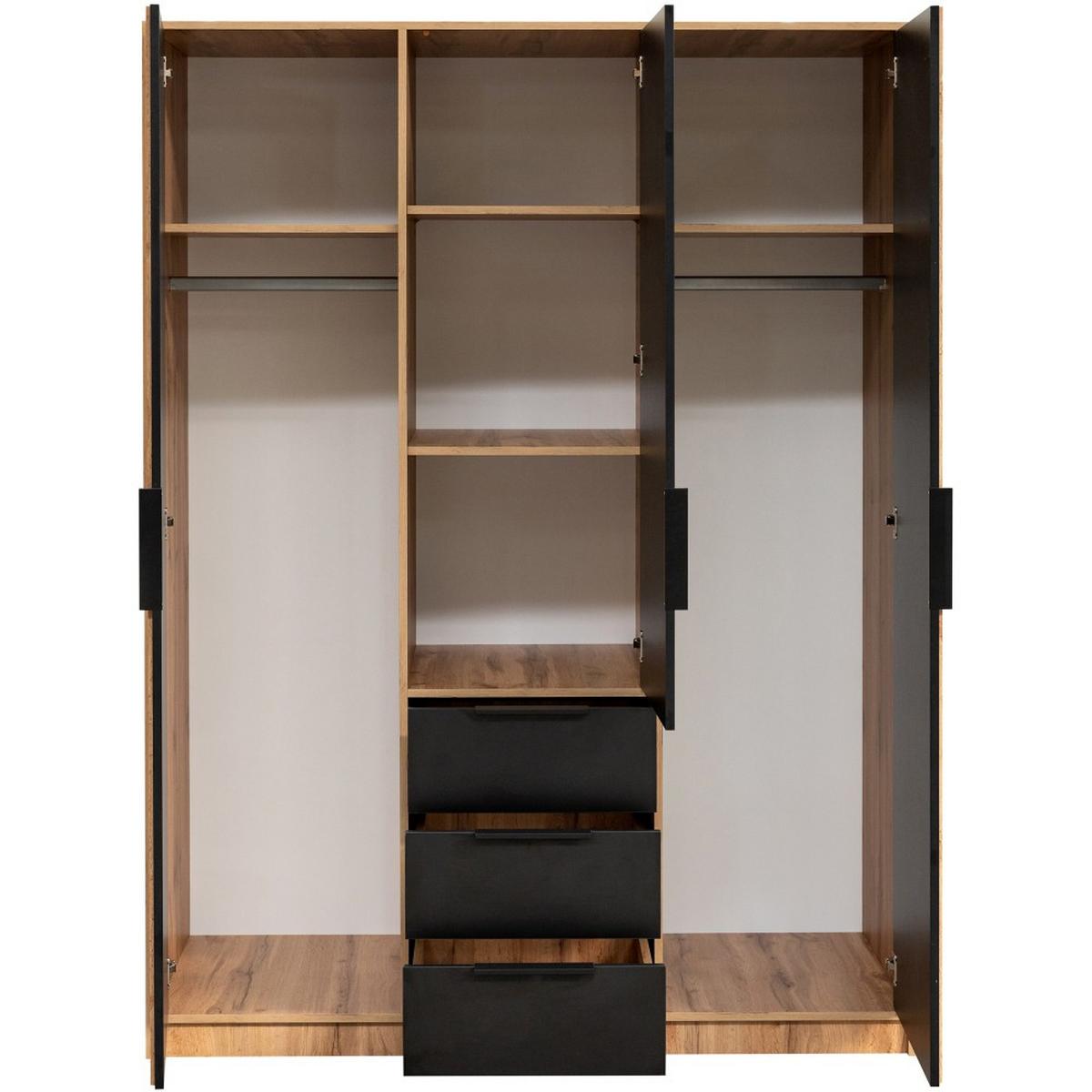DREHTÜRENSCHRANK Bueno Lux mit 3 Türen und 3 Schubladen, eiche Wotan - Eiche Wotan, Holzwerkstoff (150/200/58cm) - Beautysofa