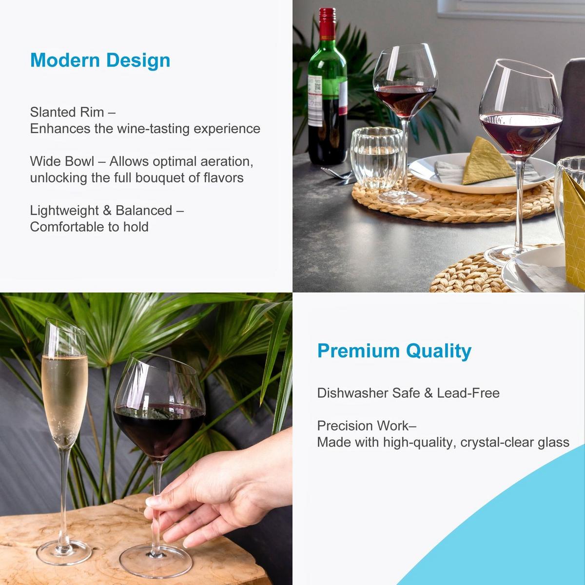 WEIN GLAS SET moderne Kante 470 ml (6er-Set) - Transparent, Glas (0.47L) - Intirilife