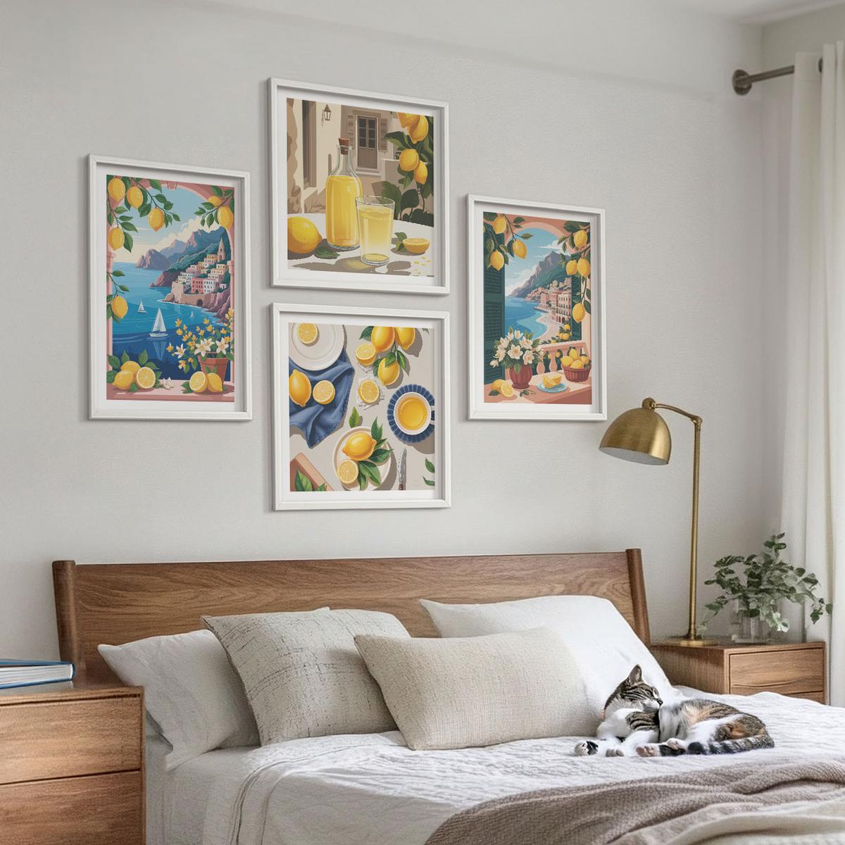 BILDER SET 4er Set - 50x50 cm & 40x60 cm Weißer Rahmen - Meerblick, italienische Zitronen - Weiß, Kunststoff (50/50cm) - TULUP