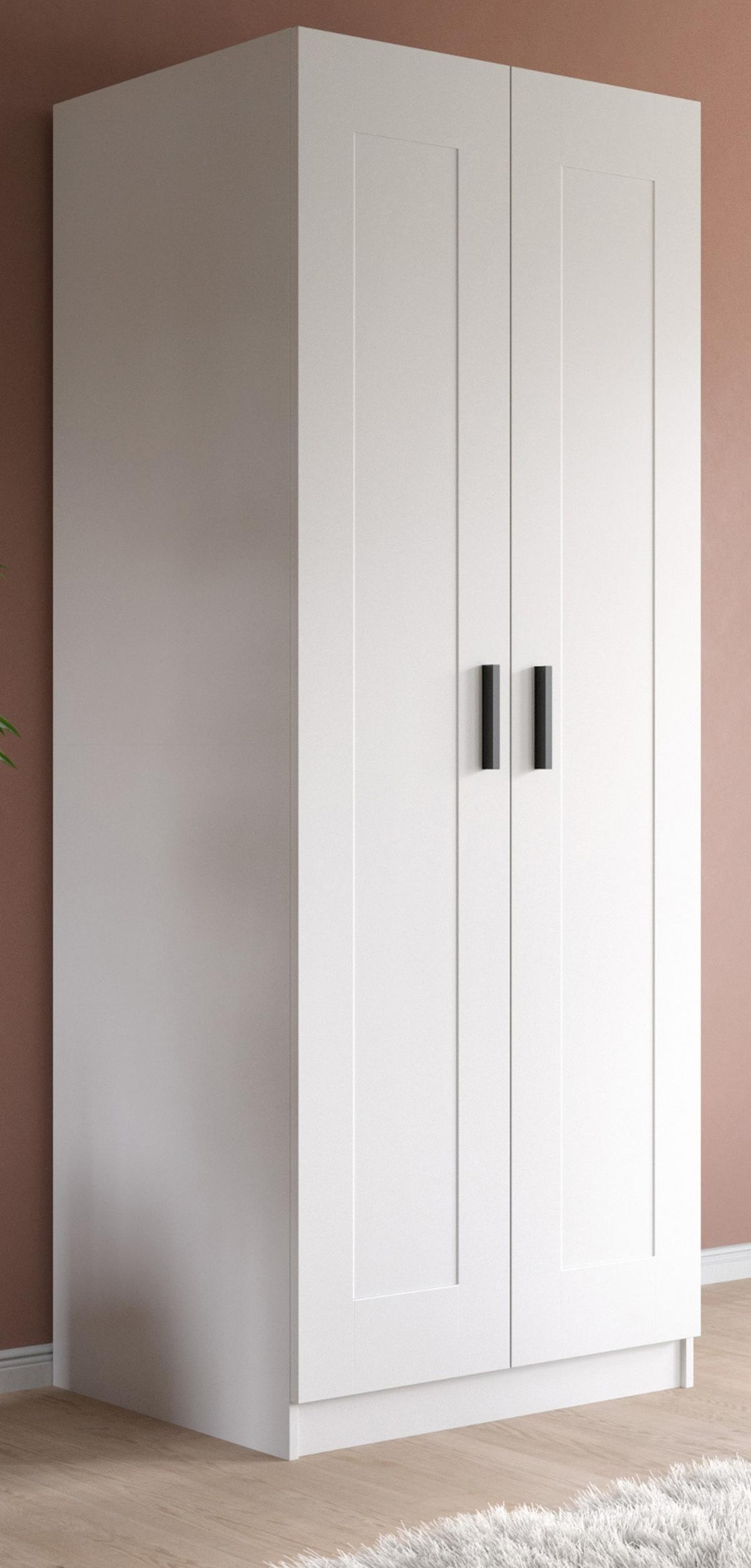 KLEIDERSCHRANK in weiß 80 x 194 cm, Drehtürenschrank 2-türig skandinavisch - Schwarz/Weiß, Holzwerkstoff/Kunststoff (80/194/56cm) - Inn.Furn