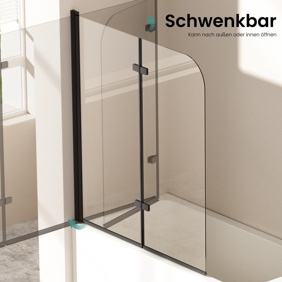 BADEWANNENAUFSATZ 3-teilig faltbar schwarz 120/140 cm - Schwarz, Glas (120/140cm) - EMKE