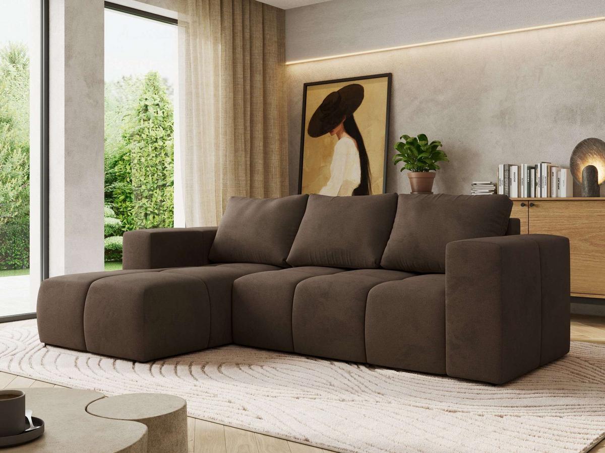 ECKSOFA MONIVA Braun Velvet - Links - Schwarz/Braun, Kunststoff/Textil (164/266cm) - MKS