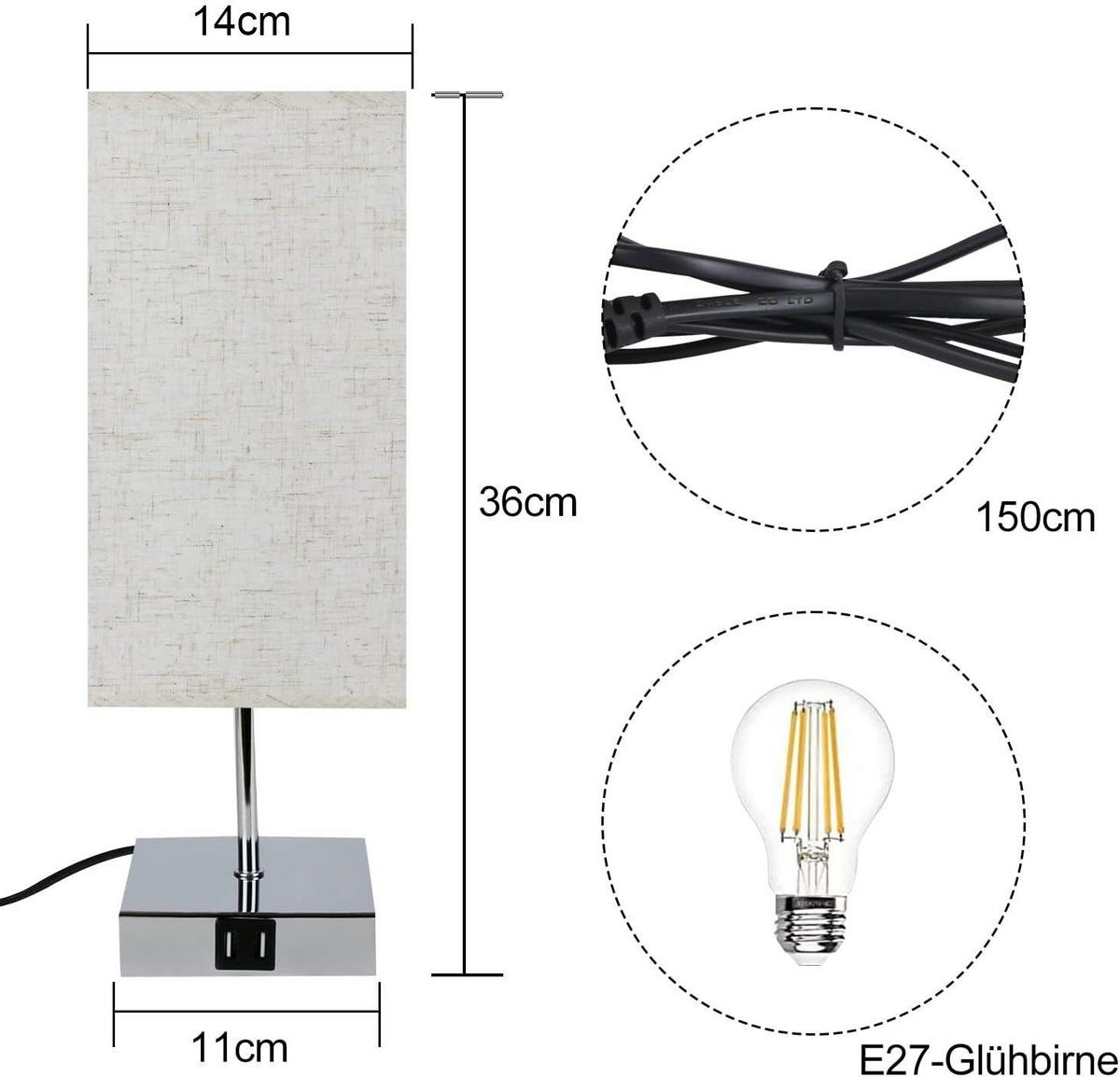 TISCHLAMPE Lila 13/13/37 cm - Silberfarben, Metall (13/13/37cm) - ZMH